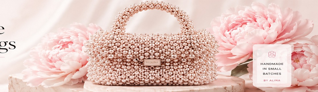RedLina pearl handmade beaded bag with peonies